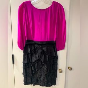 Aryn K. Pink Top Black Ruffled Skirt Dress with Sash Small